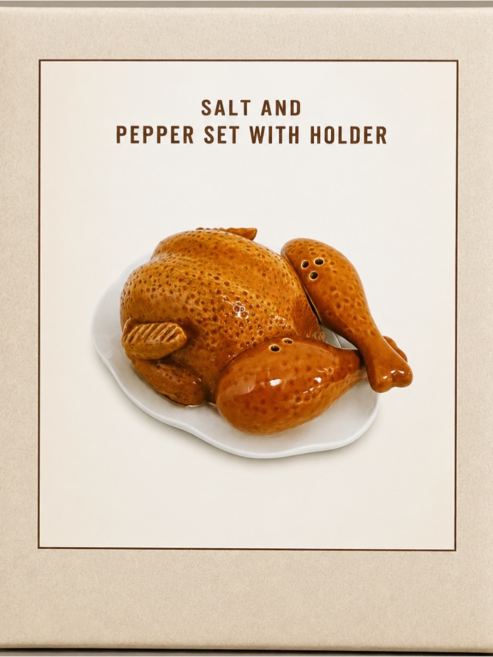 Ceramic Roast Turkey Salt and Pepper Set in Brown